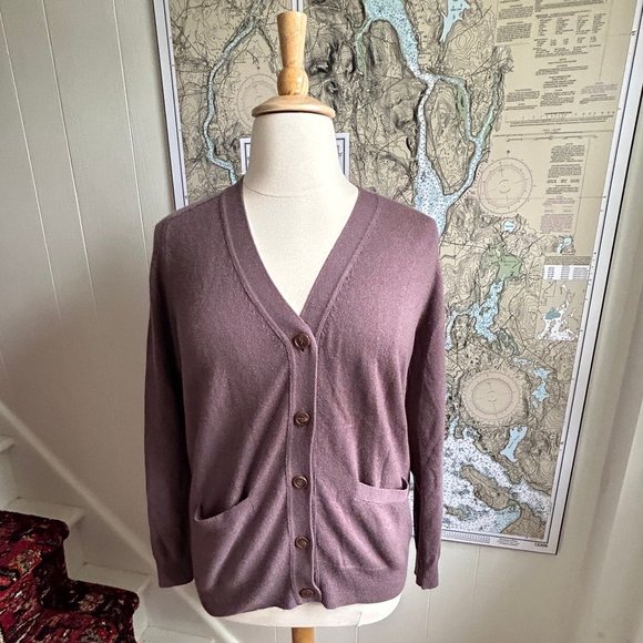 Demylee 100% cashmere v-neck cardigan, PURPLE, size M, NWT - Picture 1 of 5